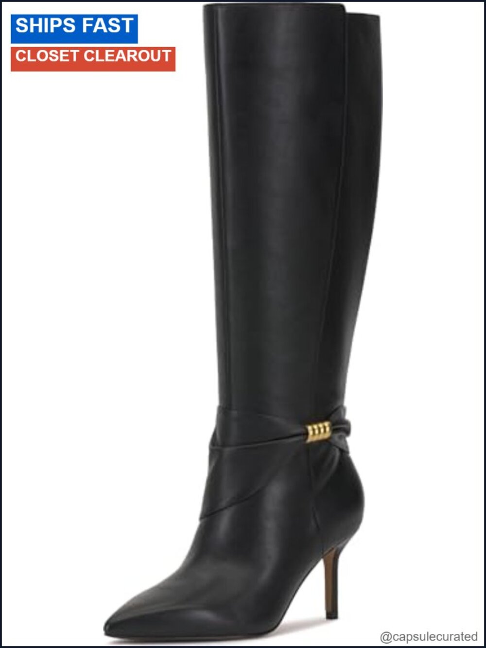 Wide Calf Knee High Leather Boots Pointed Toe Stiletto Heel